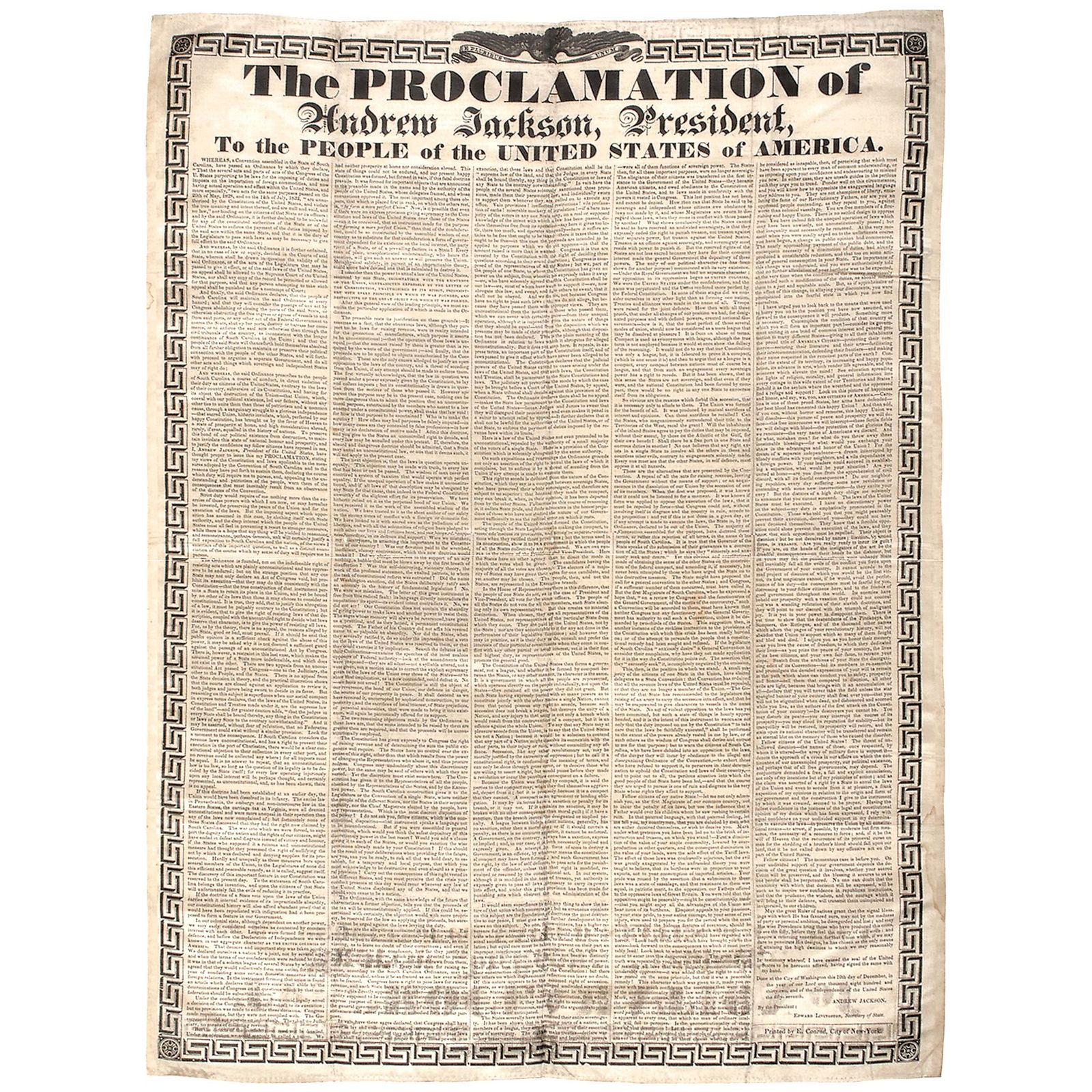 ANDREW JACKSON, 1832 BROADSIDE