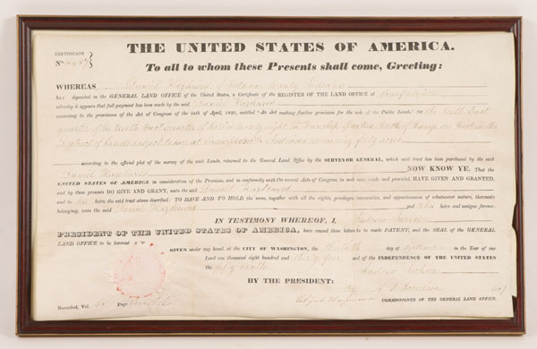 Andrew Jackson land grant signed by