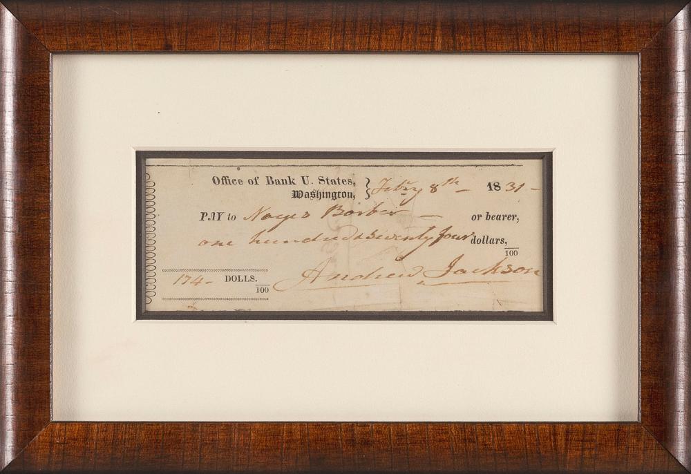 ANDREW JACKSON SIGNED CHECK DATED