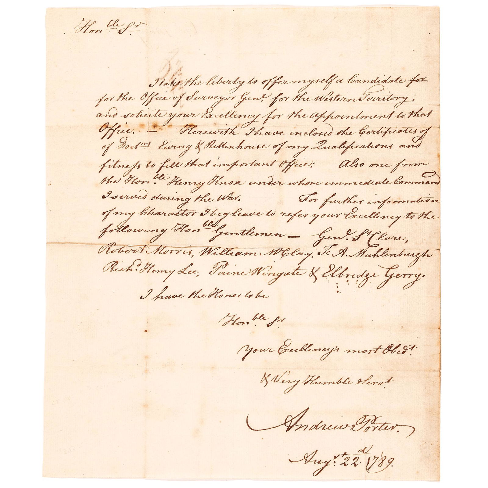 ANDREW PORTER ASKS TO BE SURVEYOR