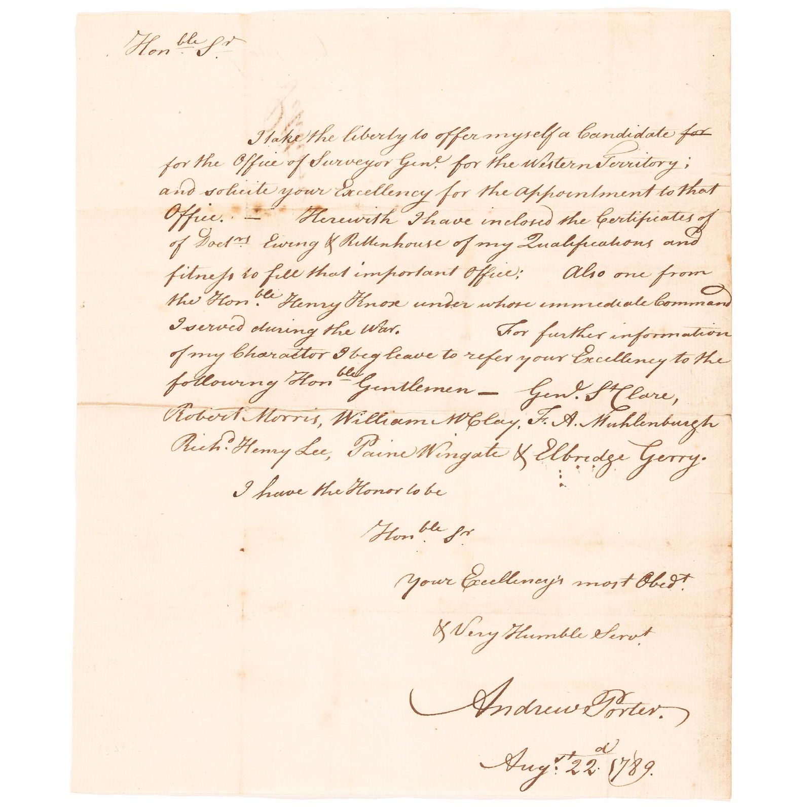 ANDREW PORTER ASKS TO BE SURVEYOR