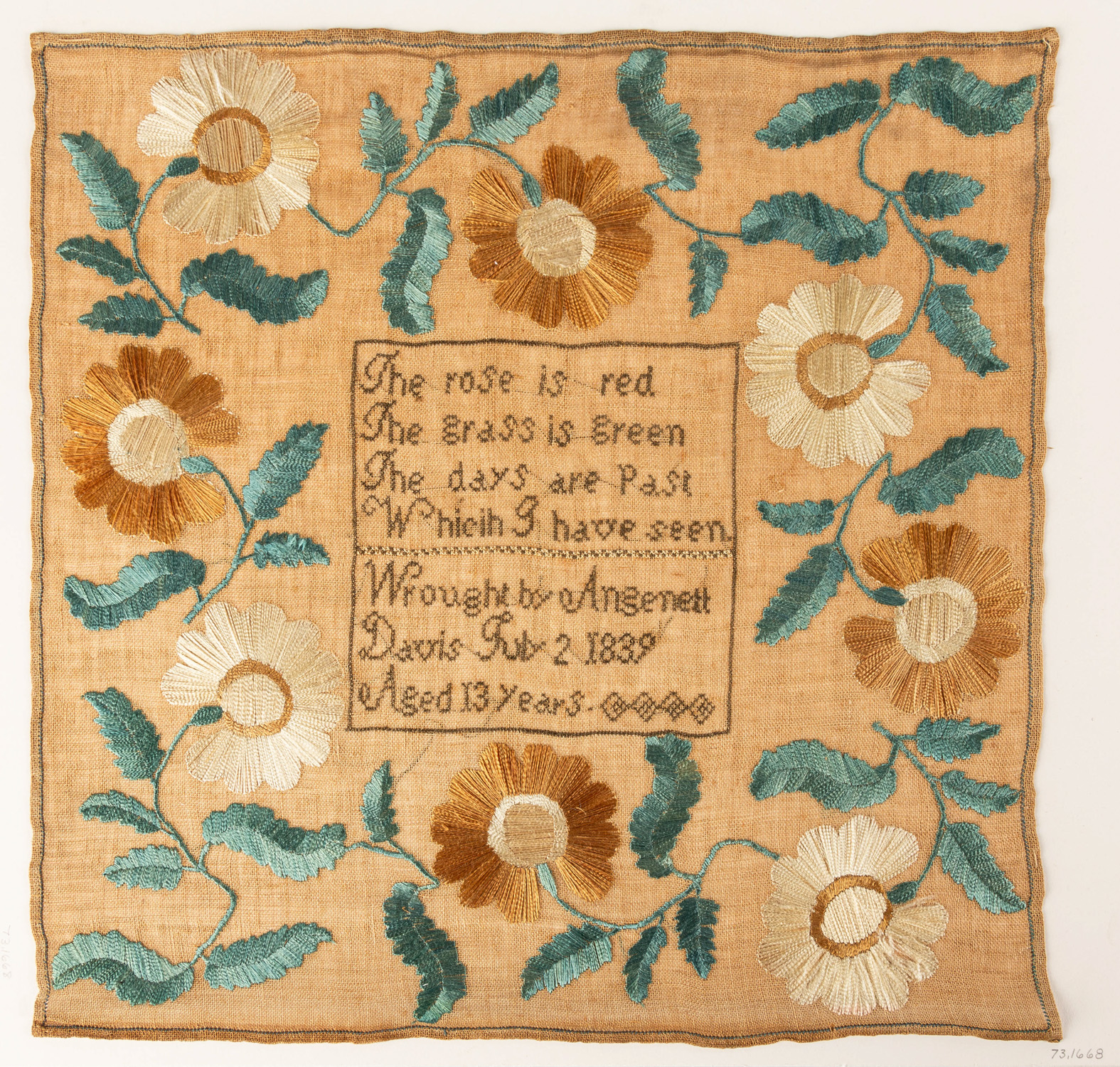ANGENETT DAVIS SAMPLER, 1839 Aged