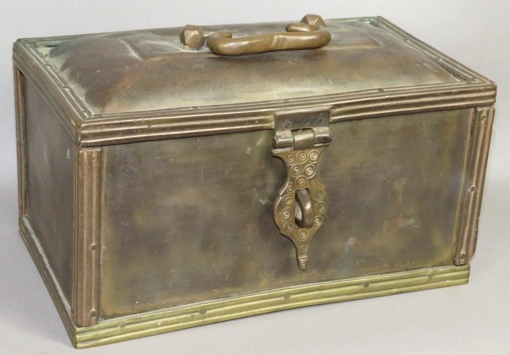 ANGLO INDIAN BRASS HINGE LID CASH
