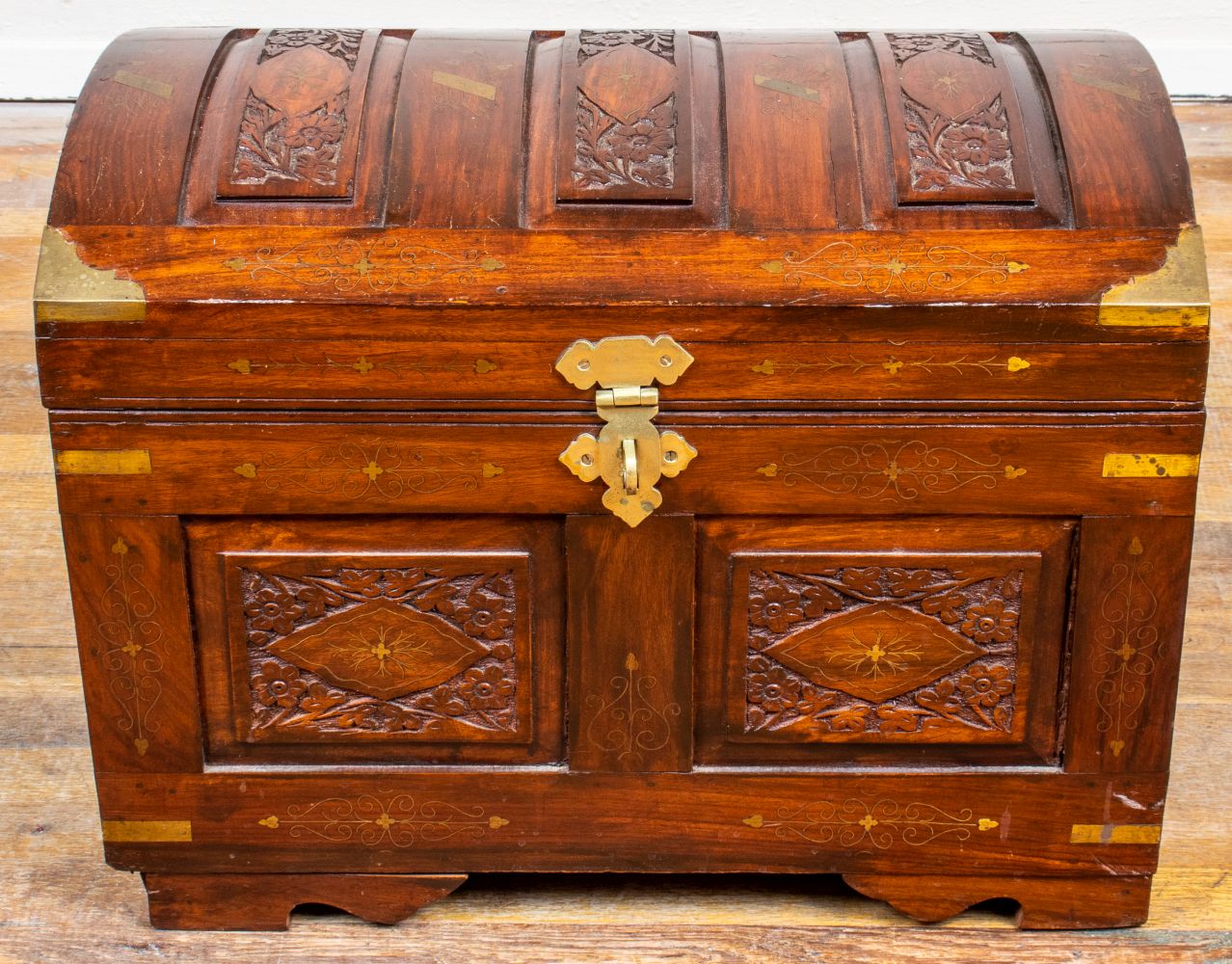 ANGLO INDIAN CARVED BRASS INLAID