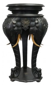 ANGLO-INDIAN CARVED WOOD ELEPH