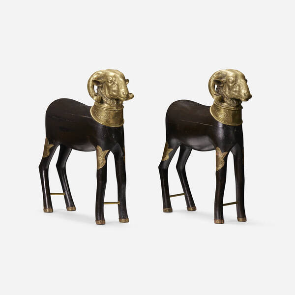Anglo-Indian. Rams, pair. brass,