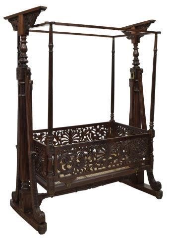 ANGLO INDIAN ROSEWOOD CRADLE FOR