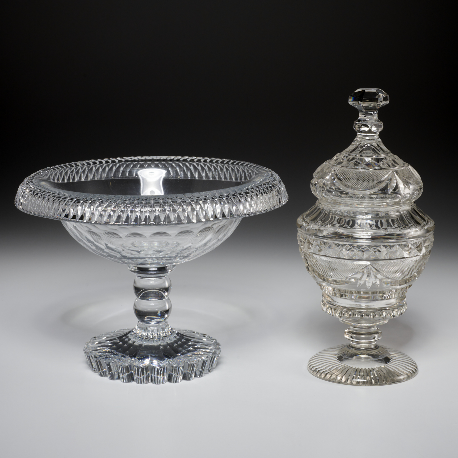 ANGLO-IRISH CUT CRYSTAL COMPORT AND