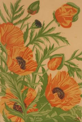 Ann Ellis/Poppies/woodblock, 36cm x