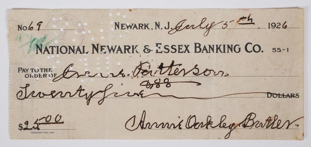 ANNIE OAKLEY SIGNED CHECK,
