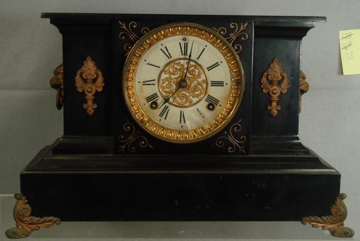 Ansonia black iron mantle clock,