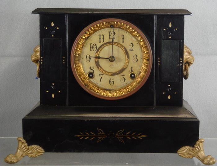 Ansonia black iron mantle clock,