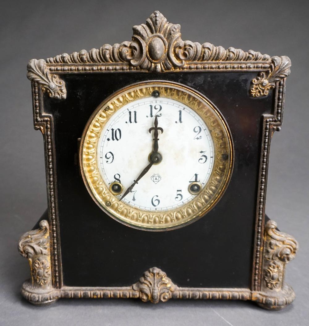 ANSONIA BLACK PAINTED IRON MANTEL