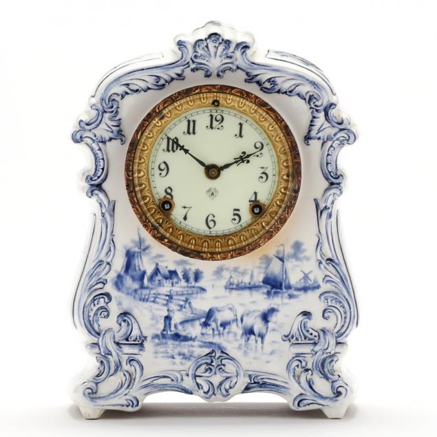 ANSONIA BLUE AND WHITE DELFT MANTEL