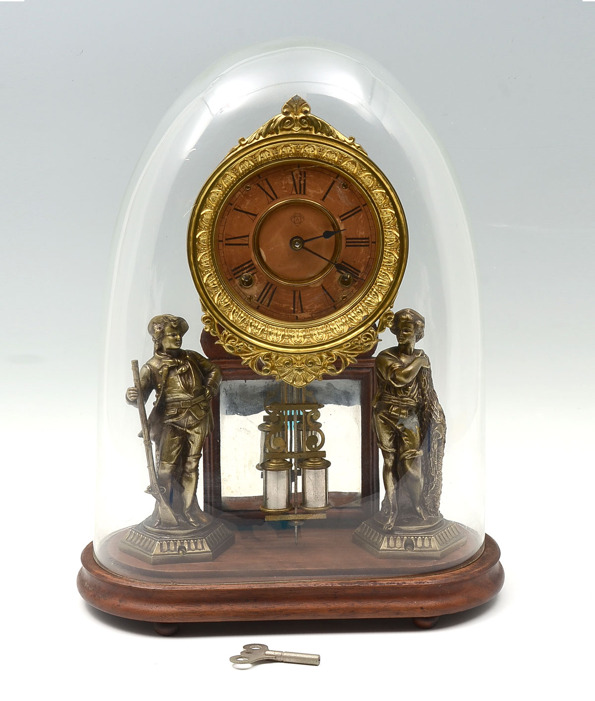 ANSONIA FIGURAL CLOCK UNDER DOME: