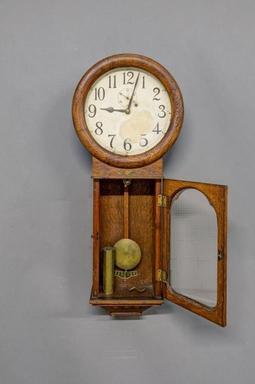 Ansonia oak cased wall clock 37"H x