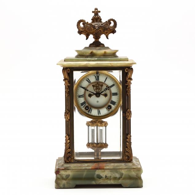 ANSONIA ONYX AND BRASS MANTEL CLOCK