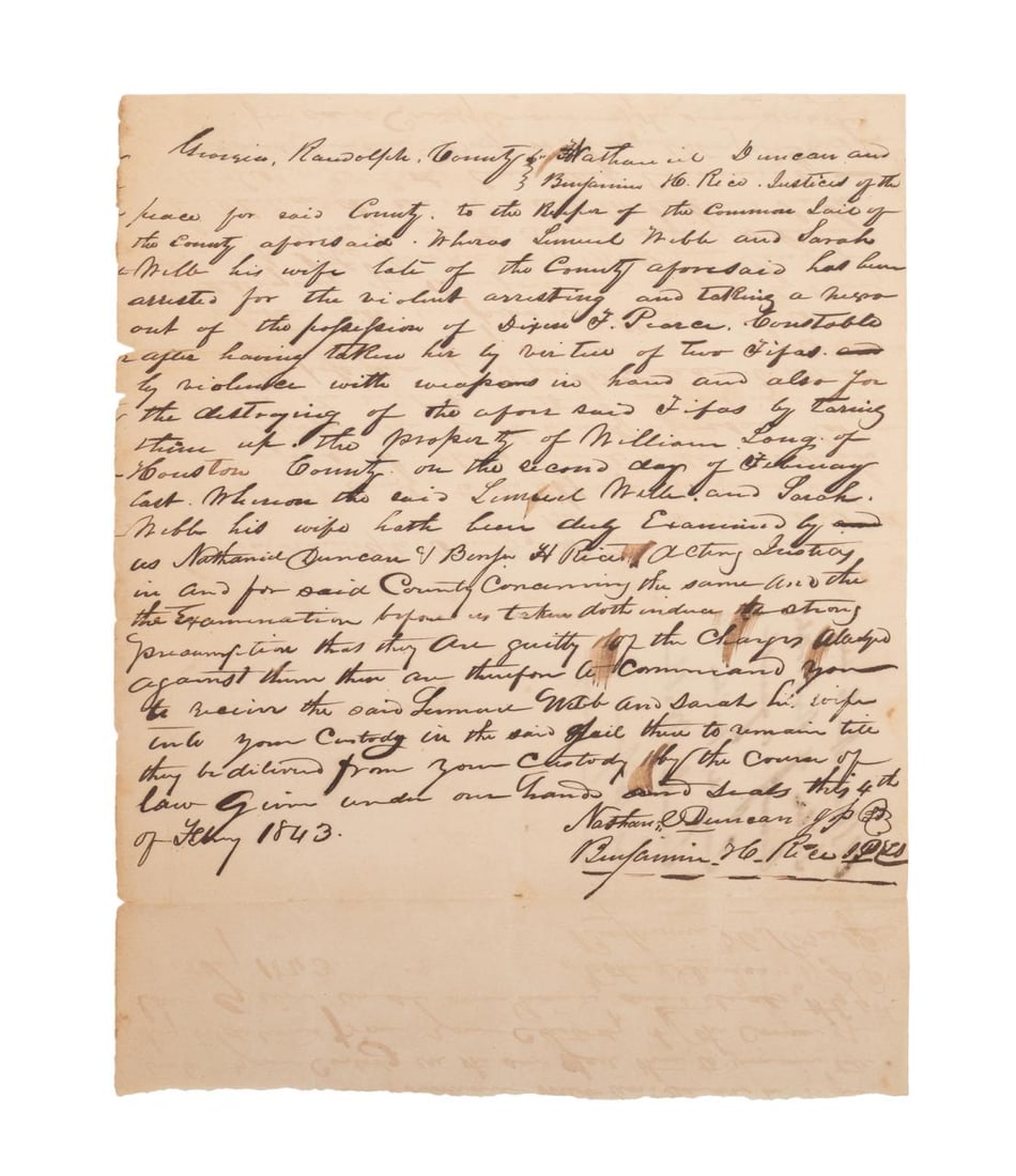 ANTEBELLUM ARREST WARRANT FOR SLAVE