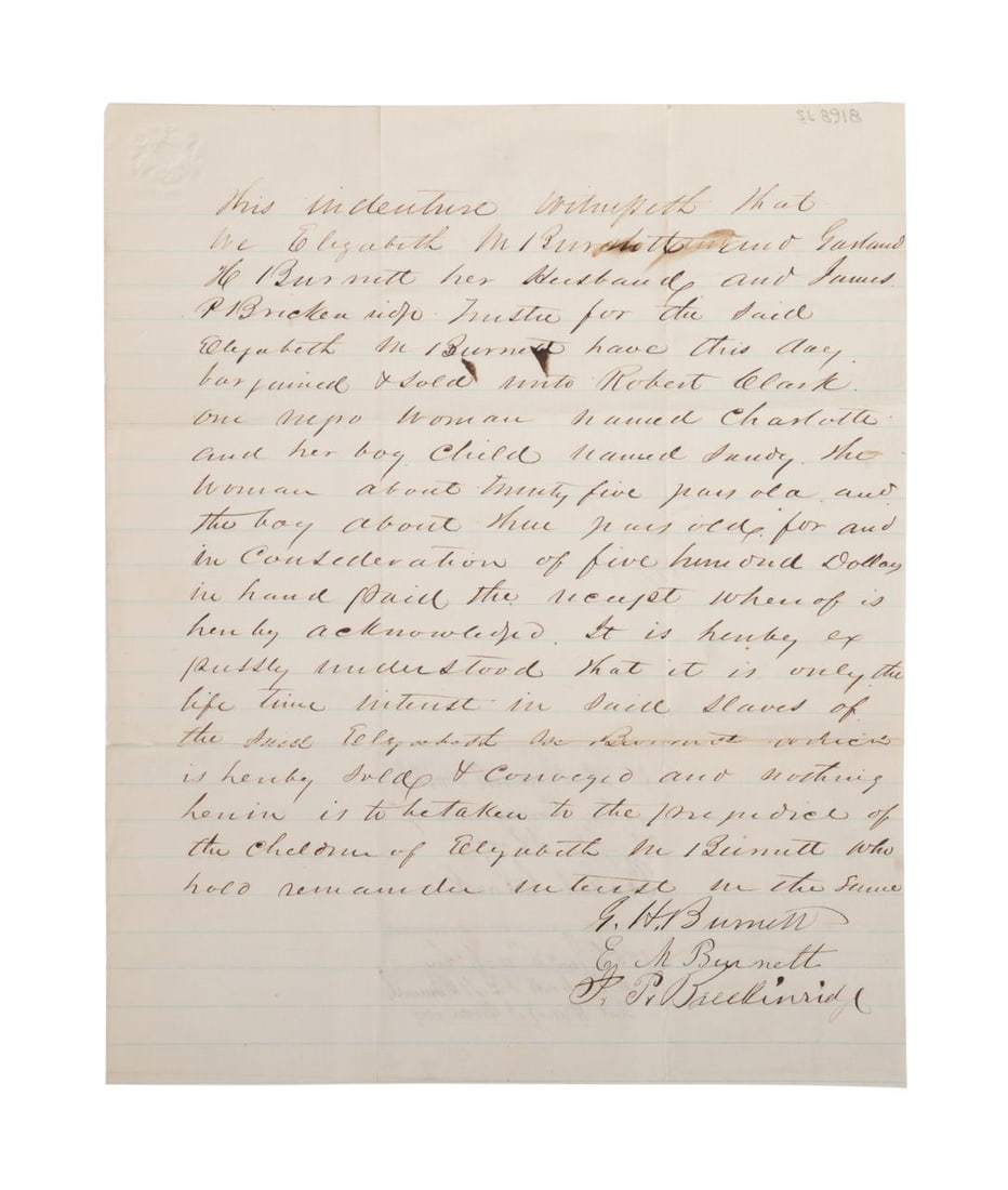 ANTEBELLUM SLAVE BILL OF SALE