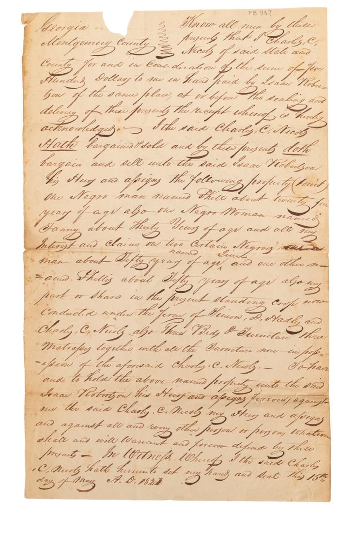 ANTEBELLUM SLAVE BILL OF SALE