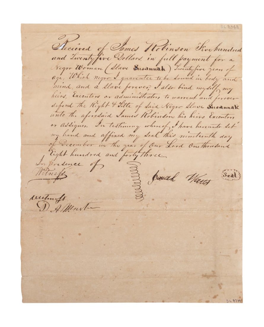 ANTEBELLUM SLAVE SALE DOCUMENT