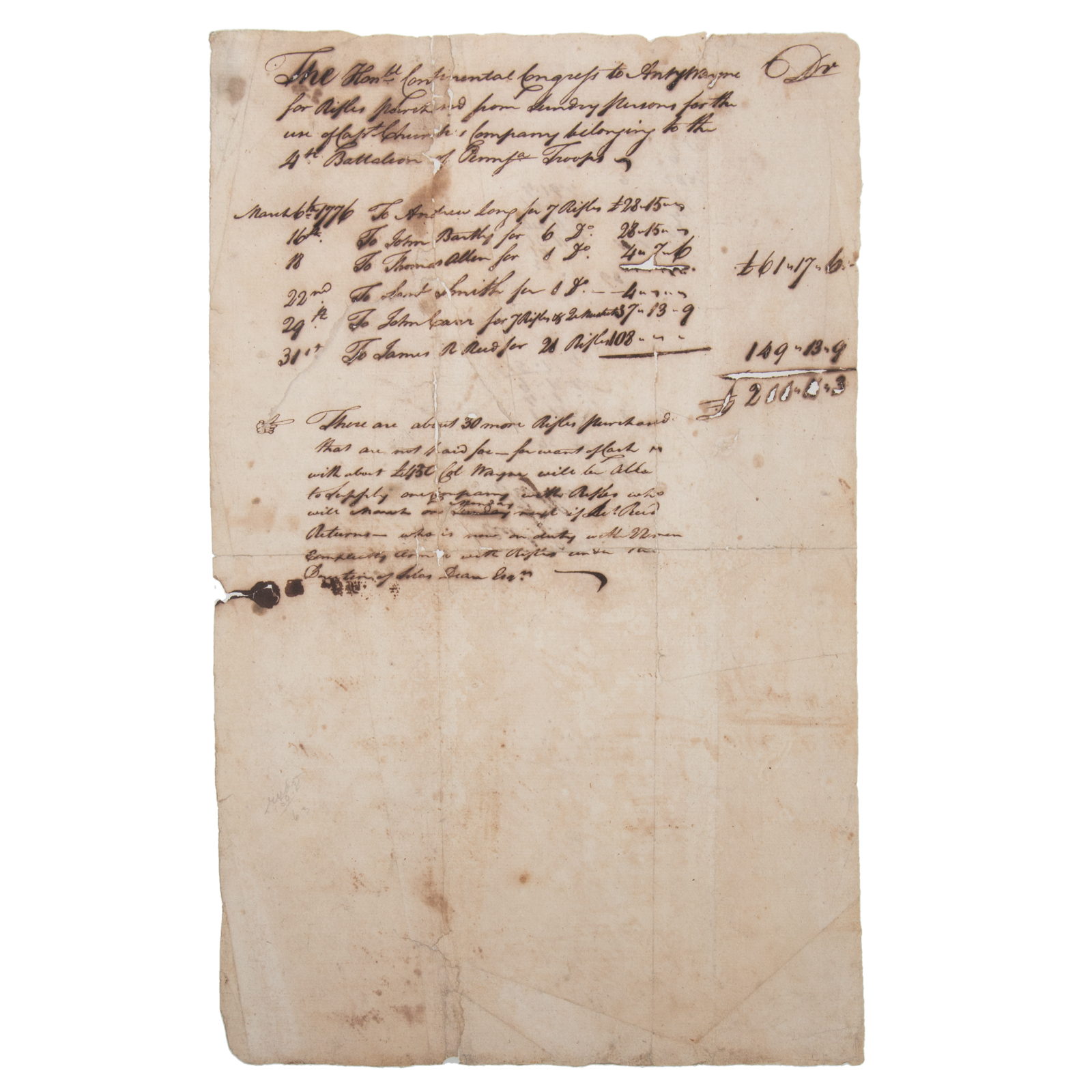 ANTHONY WAYNE ADS: BILL FOR RIFLES,