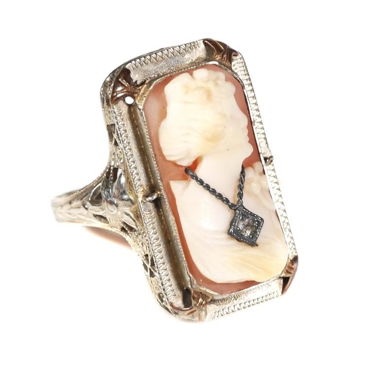 ANTIQUE 14K GOLD FILIGREE CAMEO