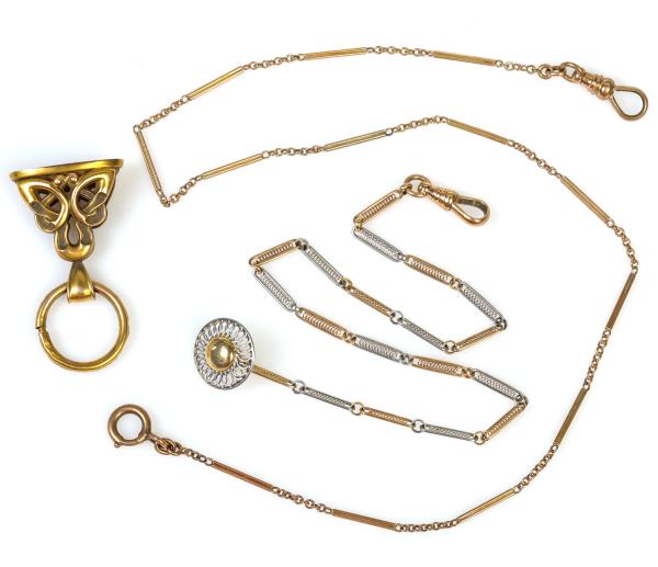 ANTIQUE 14K GOLD WATCH CHAINS AND