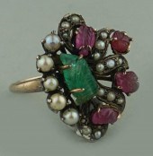 ANTIQUE 14K RUBY, EMERALD AND