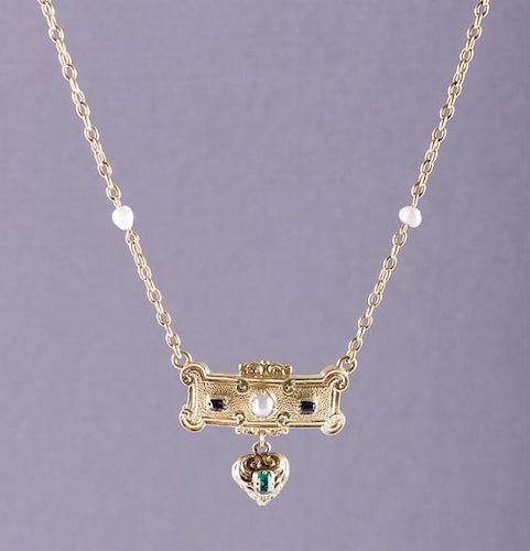 ANTIQUE 14K SEED PEARL, GARNET &