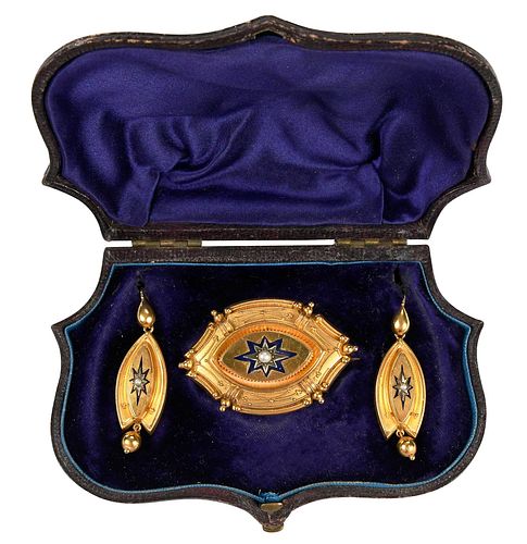 ANTIQUE 14KT. BROOCH AND EARRING