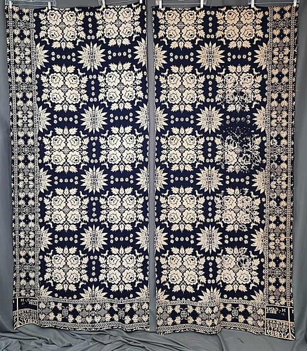 Antique 1839 figural coverlet