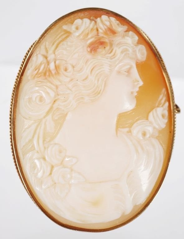 ANTIQUE 18K CAMEO BROOCH PINCameo
