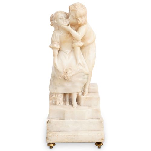 ANTIQUE ALABASTER "BOY KISSING A