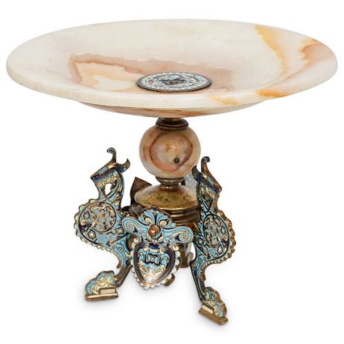ANTIQUE ALABASTER & CHAMPLEVE
