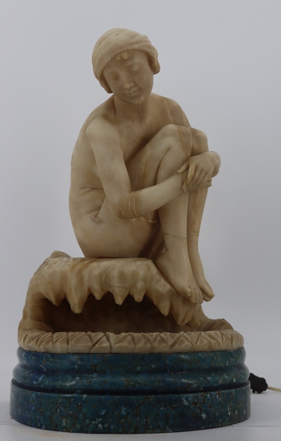 ANTIQUE ALABASTER FIGURAL LAMP. A