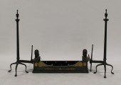 ANTIQUE ANDIRONS AND BRONZE MO