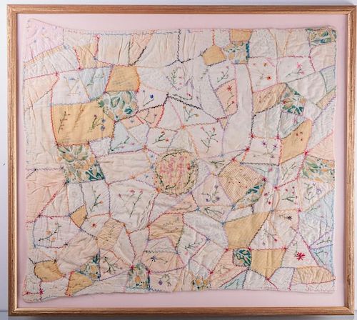 ANTIQUE BABY QUILT, FRAMEDAntique