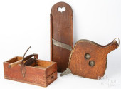 ANTIQUE BELLOWS, SLAW BOARD, A