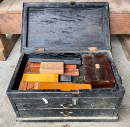 Antique black painted lift top tool