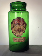 ANTIQUE BLOWN FOOD BOTTLE, GRE
