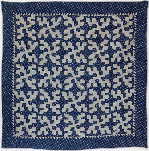 ANTIQUE BLUE CALICO "MONKEY WRENCH"