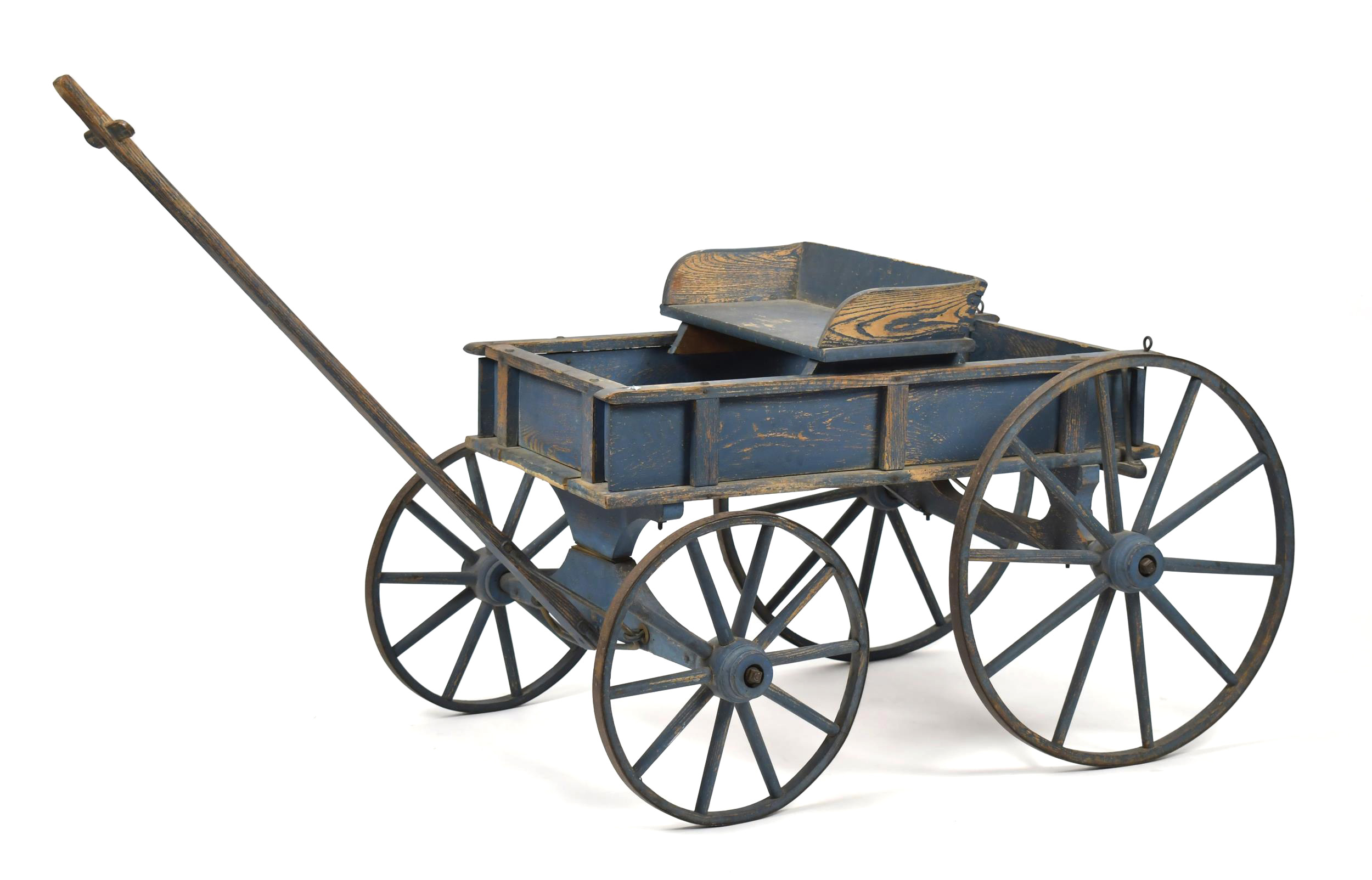 ANTIQUE BLUE PAINTED CHILD'S WAGON.