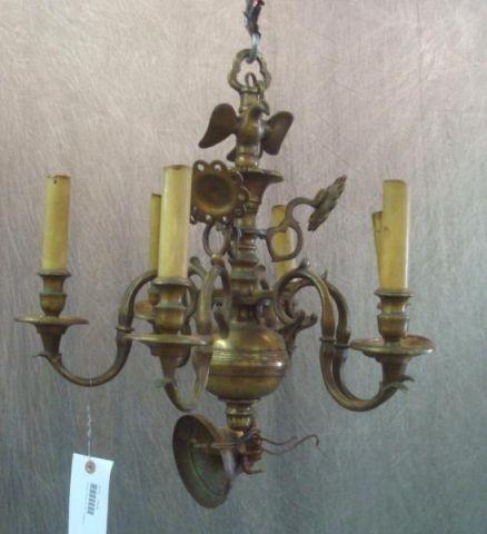 Antique Brass 6 Arm Chandelier.