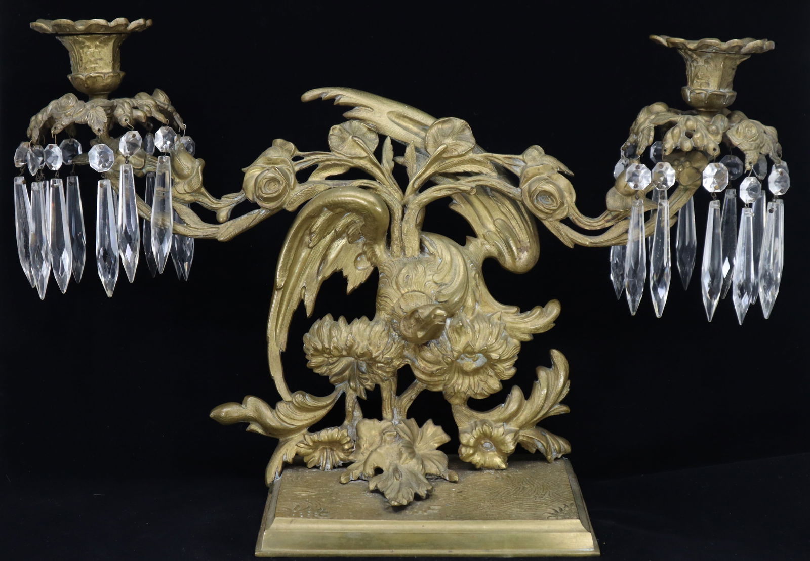 ANTIQUE BRASS AND CRYSTAL