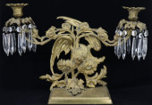 ANTIQUE BRASS AND CRYSTAL CAND