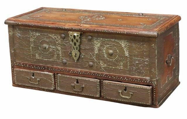 ANTIQUE BRASS-CLAD HARDWOOD