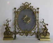 ANTIQUE BRASS FIRE SCREEN & FI