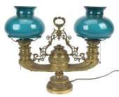 ANTIQUE BRASS HARVARD LAMP, PL