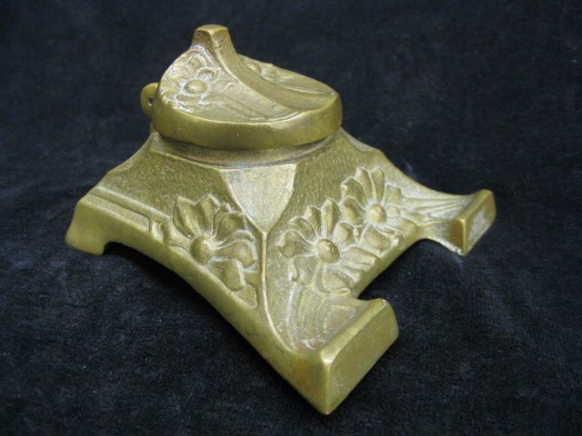 Antique Brass Inkwell floral